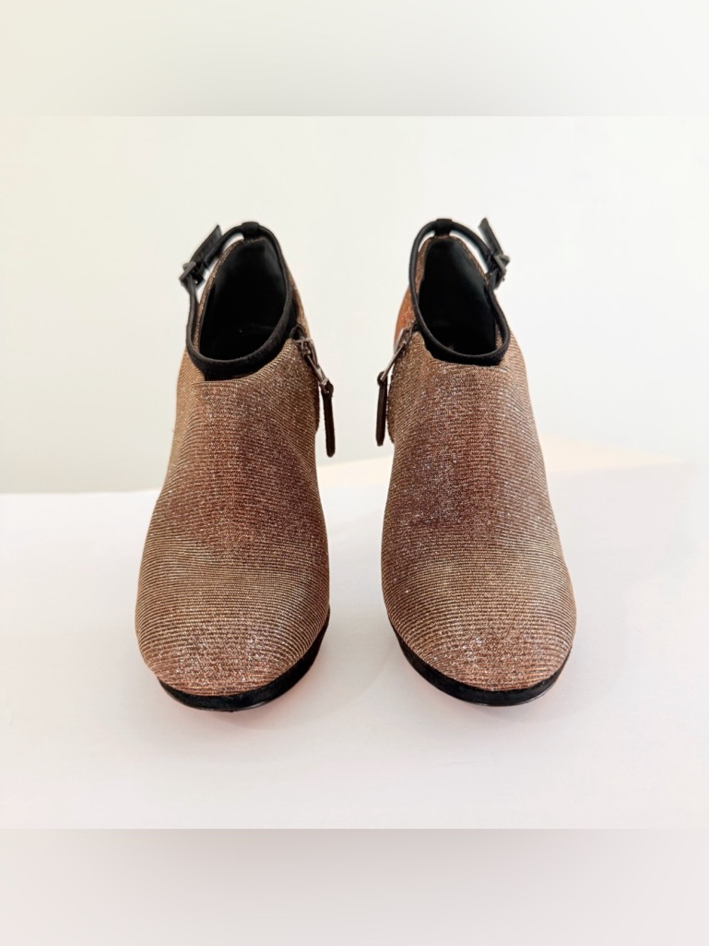 BRIAN ATWOOD FRUITERA BLACK SUEDE METALLIC GOLD SILVER HIGH HEEL BOOTIES - Picture 4 of 11